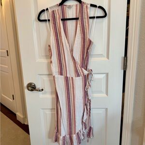Rails White Wrap Dress with Pink, Purple and Tan Stripes